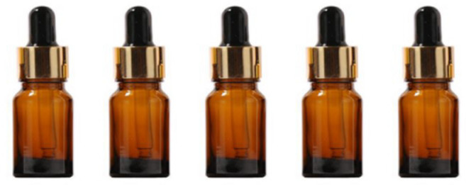 갈색 스포이드 유리병 에센스 아로마 오일 소분 공병 미니깔대기 증정- 골드캡/검정고무, 5ml 5개