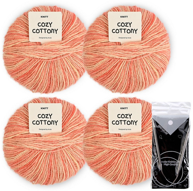 니뜨 코지 코트니(50g)뜨개실x4볼+메탈줄바늘 4.0mm, 16_코랄, 1개