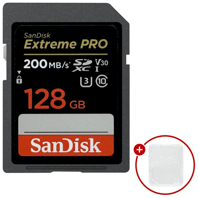 샌디스크 익스트림 프로 SD메모리카드 Extreme PRO UHS-I SDXX + SD카드 케이스, 1개, 128GB