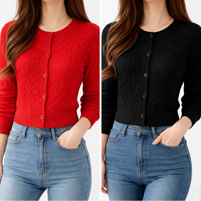 라온트 여성 봄 니트 가디건 꽈배기 긴팔 스웨터 2종 세트