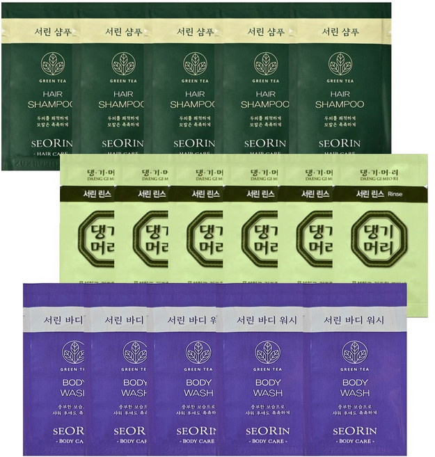 일회용 샴푸 댕기머리서린 샴푸 50개+서린 컨디셔너 50개+서린 바디워시 50개 여행용 사우나 휴대용, 150개