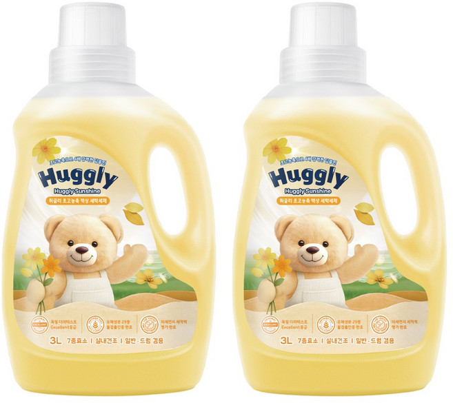 허글리 초고농축 액상 세탁세제 허글리선샤인, 2개, 3L