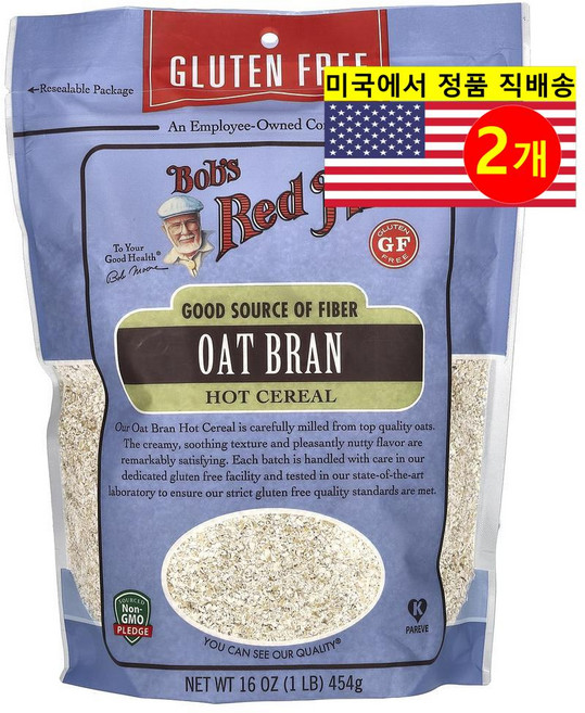 Bob's Red Mill 건강하고 맛있는 식사 간식용 귀리 밀기울 핫 시리얼 글루텐 프리 454g 2개