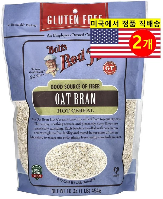 Bob's Red Mill 건강하고 맛있는 식사 간식용 귀리 밀기울 핫 시리얼 글루텐 프리 454g 2개 - 쿠팡
