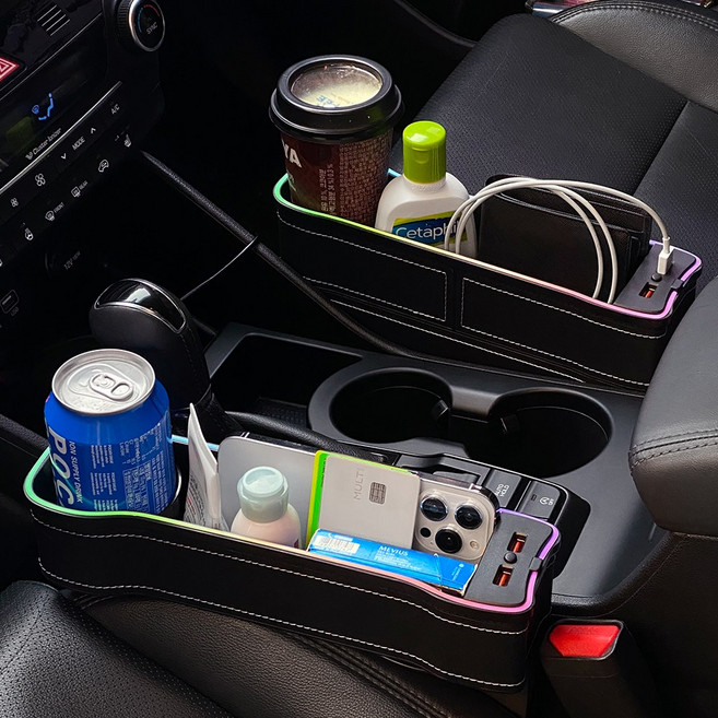 차량용 멀티 사이드포켓 컵홀더 틈새 수납함 무드등 QC3.0 USB 충전기 C80, C80사이드포켓(운전석)+B23시거잭, 1개