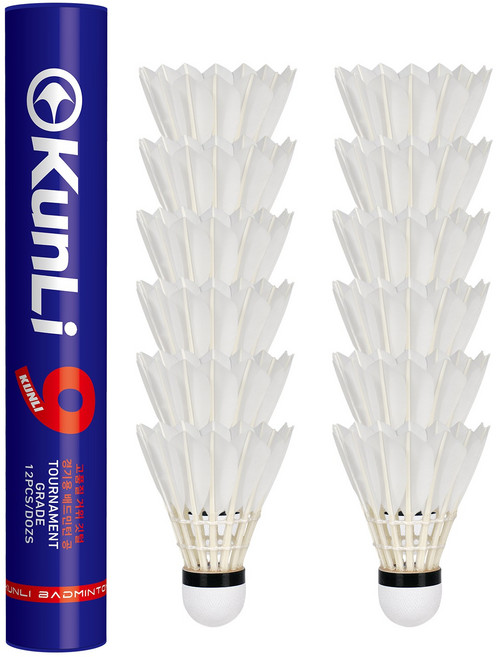 KUNLI 배드민턴셔틀콕 9호 거위깃털 1타12개입 내구성 안정성 우수 경기훈련양용, 1개, 12개입, 77속