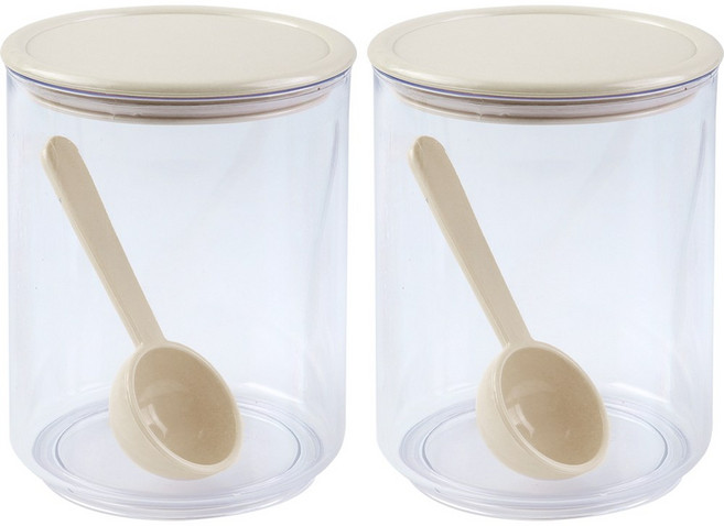 뉴 원형단지 3호 스푼 포함 조미료 양념통 설탕 소금 고춧가루 소스보관, 780ml, 2개, 베이지