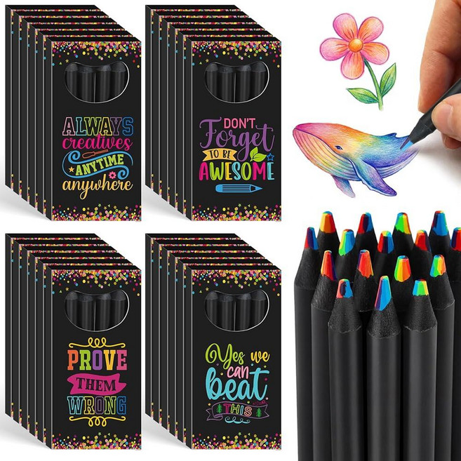 Tinlade 부활절 바구니 스터퍼 48개 아동용 무지개 연필 7 in 1 블랙 나무 멀티컬러 연필 벌크 학교 교실 미술 용품 성인용 컬러링 스케치 드로잉, 48, 영감