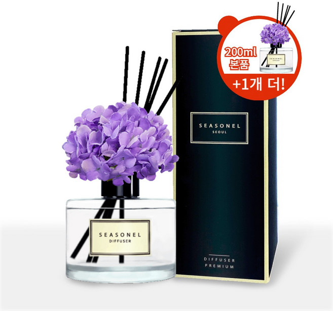 (1+1 이벤트)시즈넬 플라워 디퓨저 미니 수국 라벤더 200ml, 그린애플향