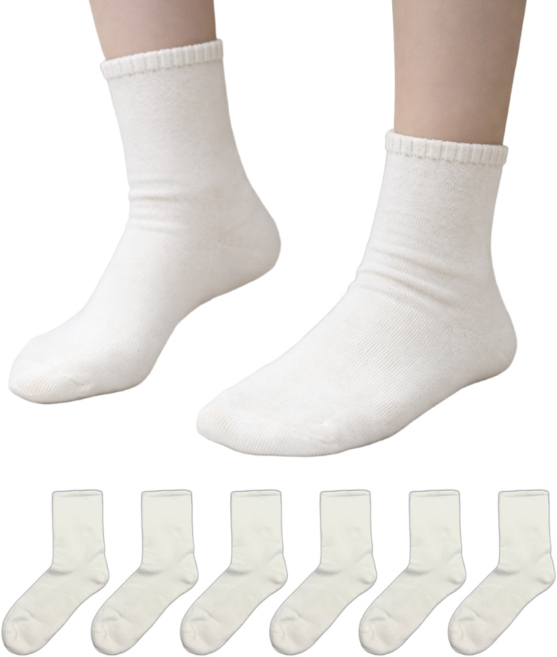 청춘양말 무압박 조임없는 무봉제 쿠션 양말 중목 6켤레, 아이보리, 6개