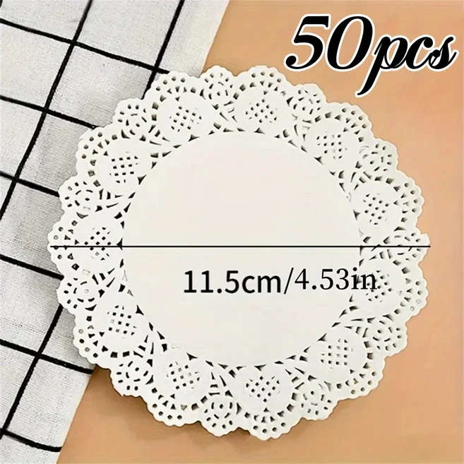 100pcs 레이스 Doily 종이 오일 흡수 패드 컵케익 매트 파티 웨딩 테이블 장식 베이킹 요리 케이크 액세스, 08 S 50pcs