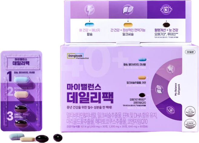 마이밸런스 데일리팩 멀티비타민 밀크씨슬 루테인 오메가3, 1개, 56정