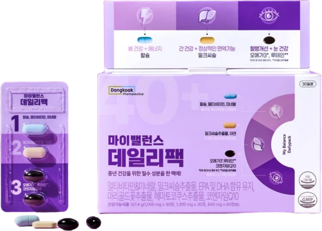 마이밸런스 데일리팩 멀티비타민 밀크씨슬 루테인 오메가3, 2개, 56정 - 쿠팡