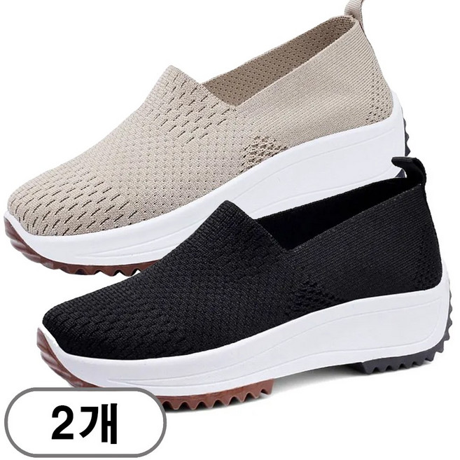 차쿠 1+1 여성 키높이 슬립온 푹신한 아쿠아 매쉬 키높이 슬립온 굽높이5cm