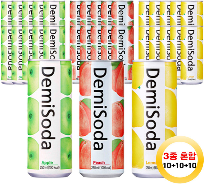 데미소다 250ml 애플10캔+피치10캔+레몬10캔 총 30캔, 1세트