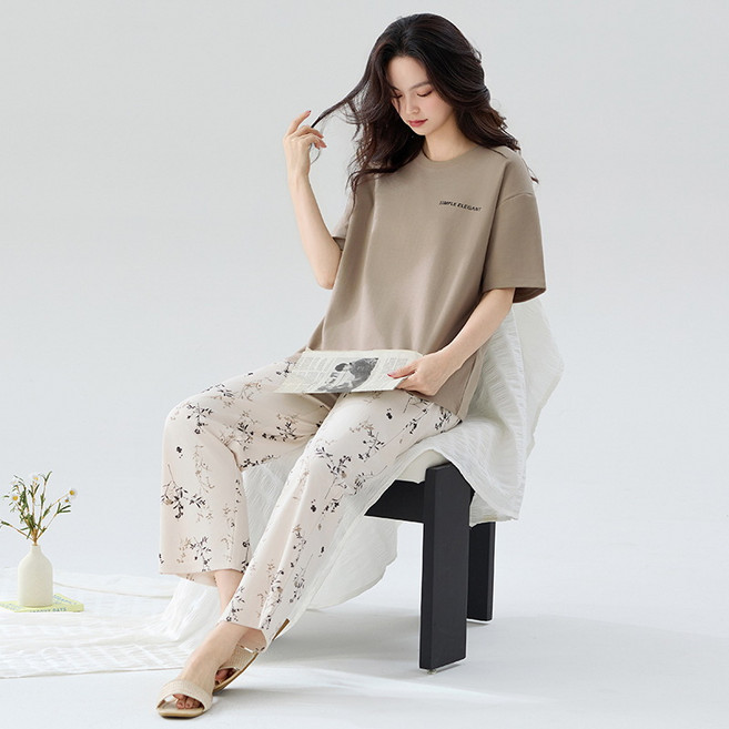 ANYOU 여자 순면 잠옷 실내외겸용 고급감 홈웨어