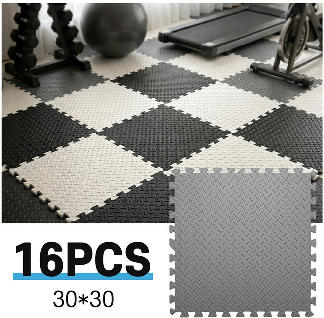 Kemei 소음방지 홈짐 퍼즐매트 16P 논슬립 매트 방수, 그레이, 16개