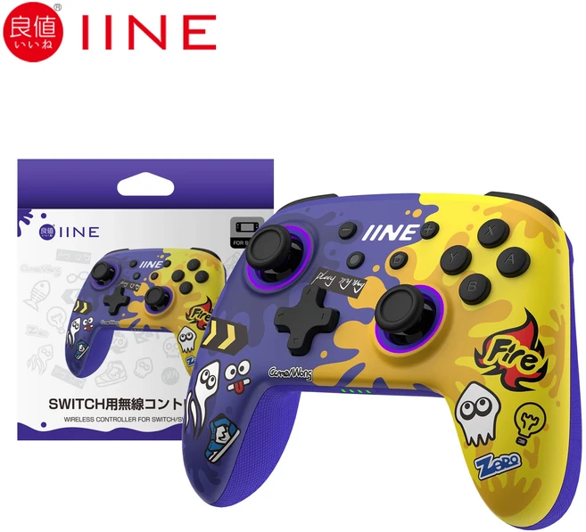 쿠쿠스토어 IINE 골든 그린 무선 웨이크 업 NFC 컨트롤러 닌텐도 스위치 및 OLED 호환, 02 Splatoon Purple