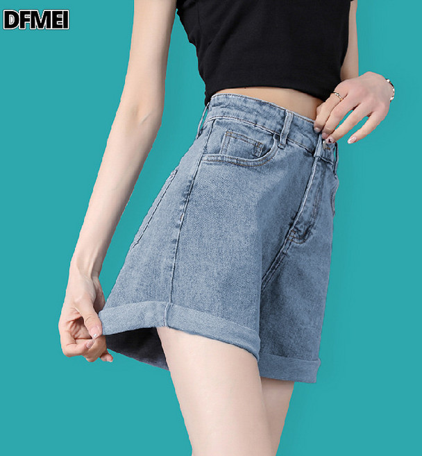 DFMEI 608牛仔短褲女夏季2022新款高腰顯瘦寬鬆a字小個子闊腿熱褲