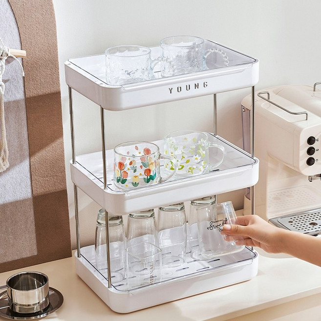 YOUNG 물빠짐 컵 건조대 식기건조대 싱크대 정리선반 물받이 트레이, 1개, 화이트, 3단
