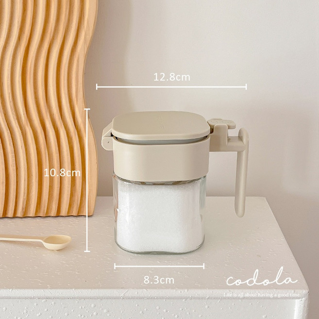 Codola 玻璃密封調味料罐 一鍵開蓋, 1個, 調味料罐｜米灰, 400ml