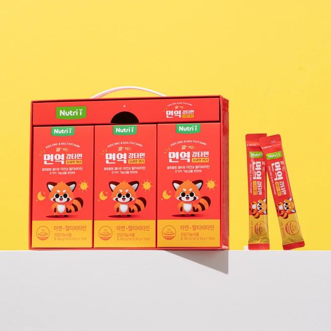 뉴트리아이 면역강타민 강황 커큐민 아연 비타민 키즈 젤리 약국 정품 선물박스(15포X3), 1박스, 45정 - 쿠팡