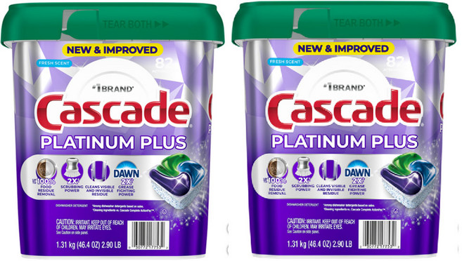 Cascade 캐스케이드 플래티넘 플러스 프레쉬향 식기세척기 세제 82 액션팩, 1.31kg, 2개