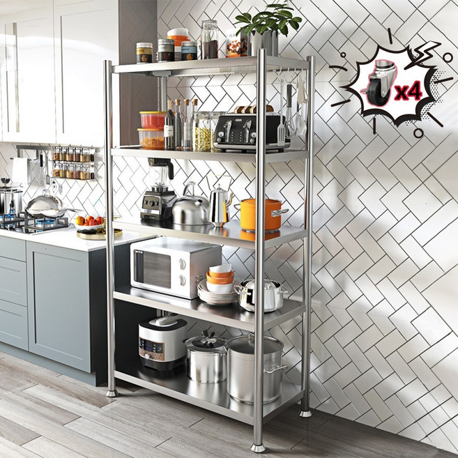 ZOZOFO 새로운 업그레이드 스텐 작업대 주방 선반 수납 전자레인지 다용도 선반 모음, 304스텐, 5단