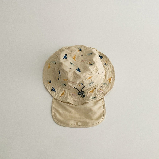 兒童漁夫帽 夏季透氣輕薄 卡通恐龍披肩遮陽帽 T96001