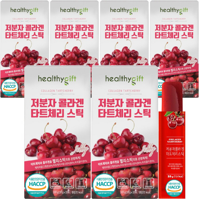 저분자 콜라겐 타트체리 젤리 스틱 타트 체리 피쉬콜라겐 펩타이드 부모님 선물 15포, 6개, 300g