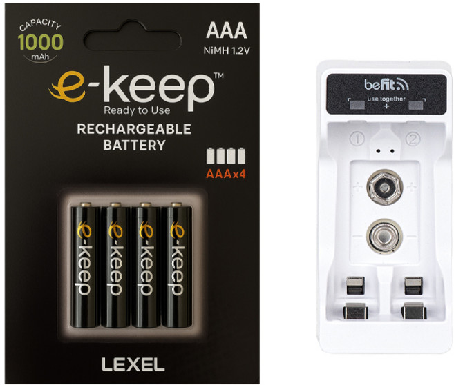 렉셀 e-keep 고용량 AAA충전지 4알+비핏 2구 충전기세트, 1개, 1개입