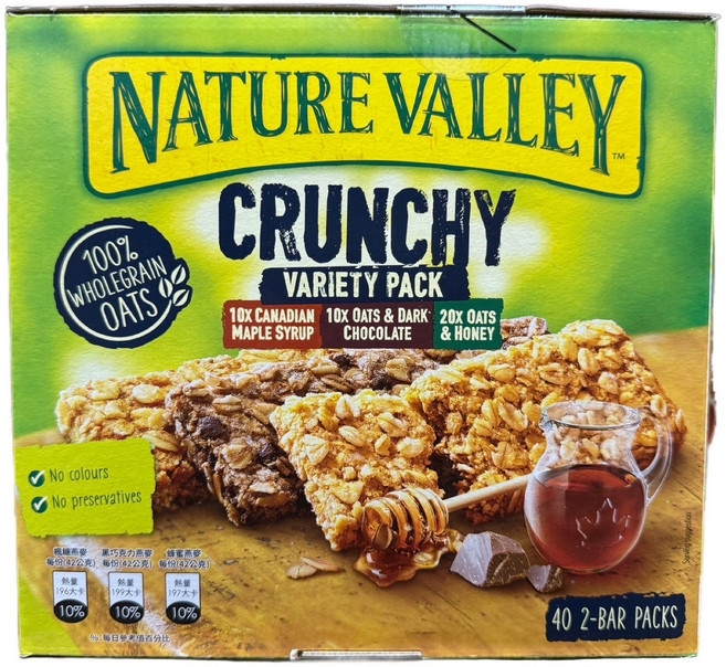 Nature Valley 燕麥棒綜合包 (楓糖漿、黑巧克力、蜂蜜口味), 42g, 40