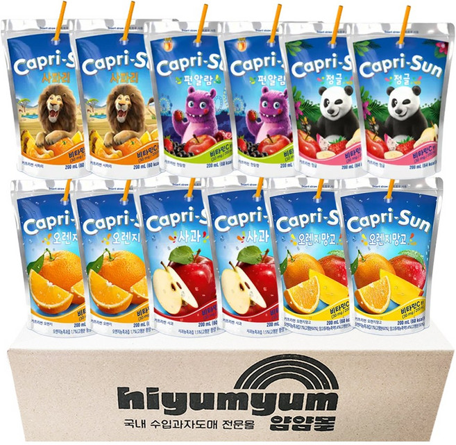 카프리썬 6가지맛 2세트 12개(사과2 오렌지2 사파리2 펀알람2 오렌지망고2 정글2), 12개, 200ml