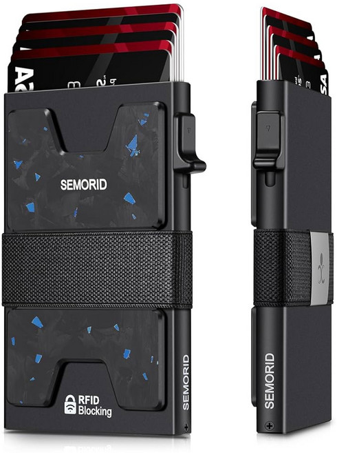 남성용 SEMORID 알루미늄 금속 카드 홀더 지갑 블랙 i##e#s: 슬림 ^^ 내구성 확장 가능한 백플레이트 RFID 차단 미니멀리스트 팝업 12개 이상의 보유 플러스 캐시