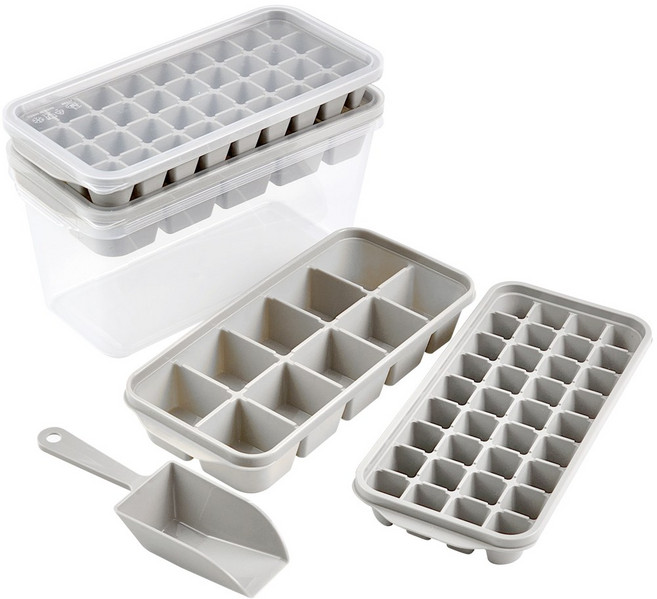 자이티 얼음쏘옥 하이볼 얼음 트레이 얼음틀 36구 2개 + 10구 2개 + 얼음통 + 스쿱 세트, 그레이, 1개