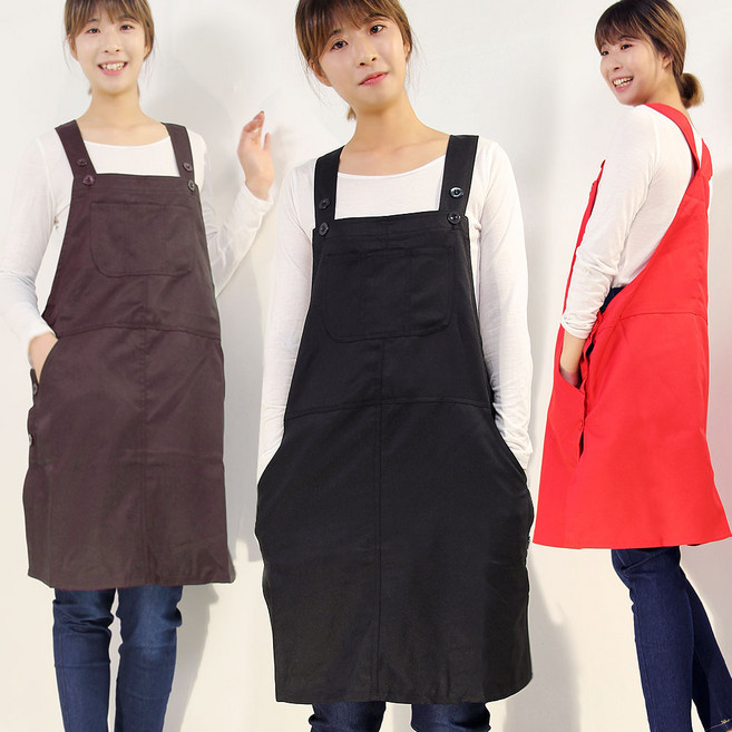 하랑이플 멜빵 원피스형 앞치마 바리스타 주방앞치마, 멜빵원피스앞치마(블랙), 1개