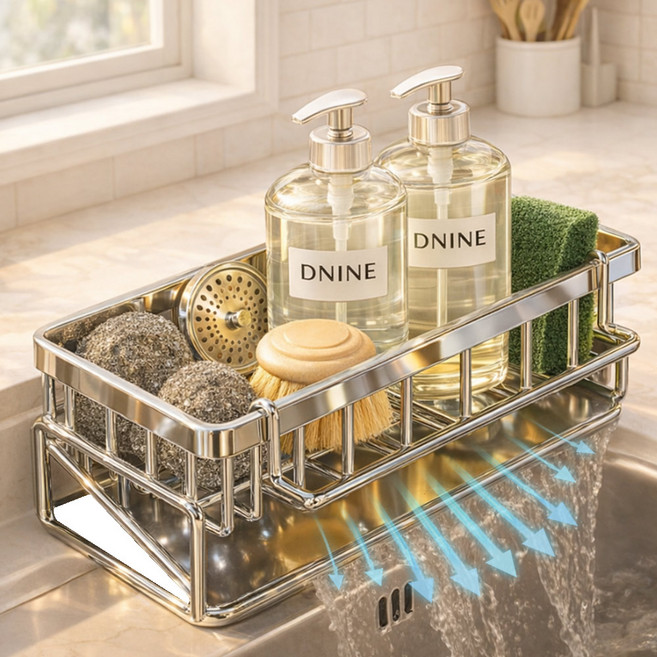 드나인 자동 물빠짐 올스텐 수세미 거치대, 실버, 1개