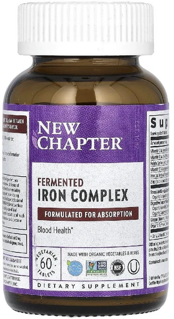 New Chapter 뉴 챕터 발효 철분 복합체 비타민 엽산 아연 함유 베지 60정, 1개 - 쿠팡