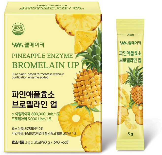 샤인비타 80만 고역가 파인애플 효소 브로멜라인 업 탄수화물 단백질 분해효소 30포, 1개, 90g
