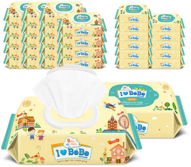 아이러브베베 아이보리 72매 20팩 캡형 아기물티슈 +휴대용12팩, 62g, 20개
