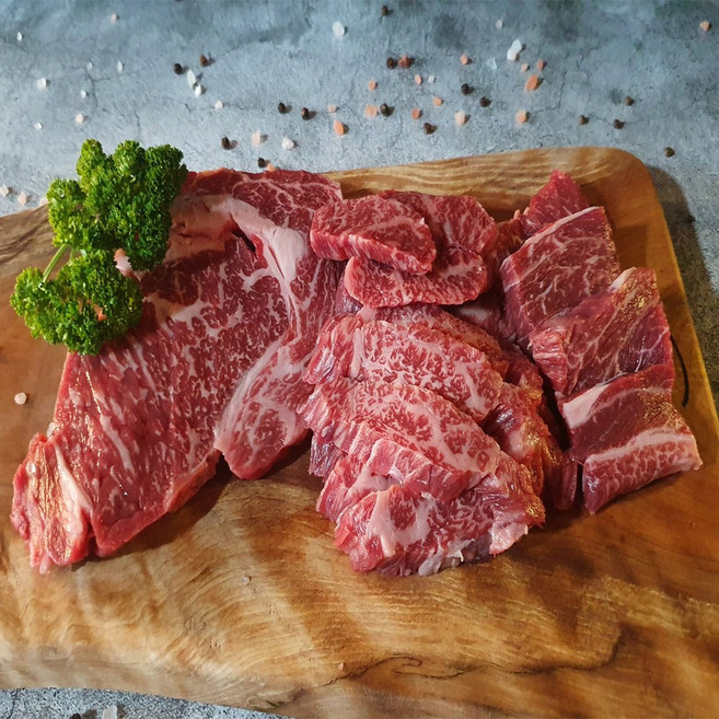 내가진짜한우다(냉장) 한우1++ 등심+구이모듬세트400g 살치살+구이모듬세트400g [모두 한우1투뿔 소고기] 산들정, 1개