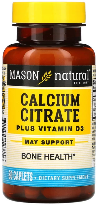 Mason Natural 비타민 D3 함유 구연산 칼슘 캡슐 60정, 2개 - 쿠팡