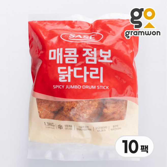 사세 매콤점보닭다리 13KG(1.3kgX10팩) 넓적다리 닭다리살 편의점 치킨 업소용 대용량, [냉매무료]매콤점보닭다리13KG+드라이