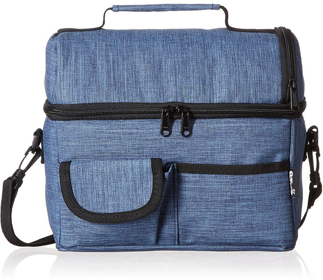 퍼투 인슐레이티드 런치 백 어드저스터블 숄더 스트랩 포함 보온보냉가방 8L, Denim Blue