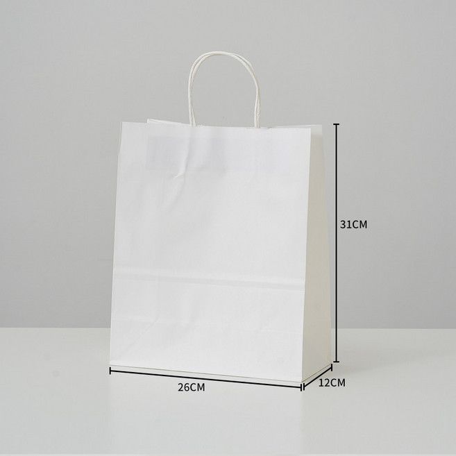 고급 화이트 종이가방 크라프트 튼튼한 쇼핑백 무지 선물 미니 종이쇼핑백 인쇄 제작 어젠다, 50개, 고급 화이트 대 (26x12x31)