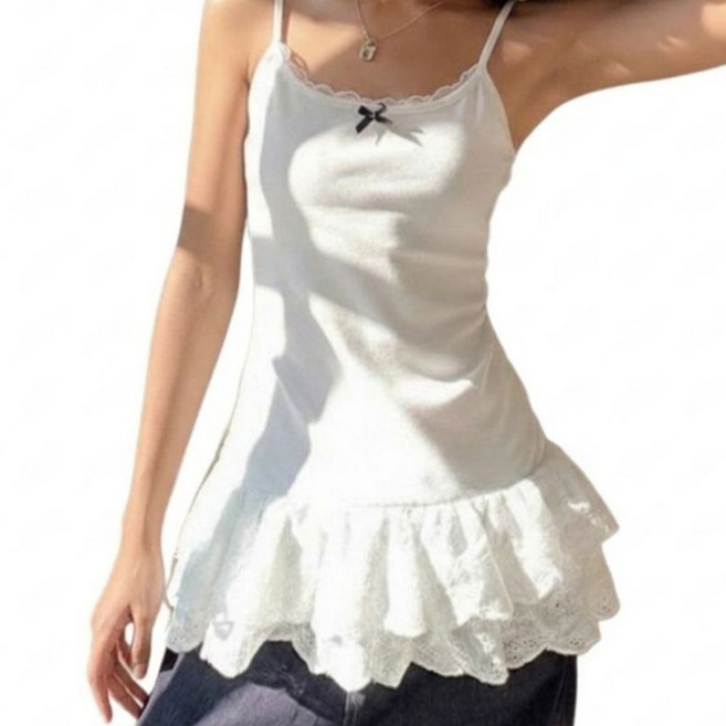 쇼핑모먼트1+1 레이스 롱 나시 뷔스티에 끈나시 레이어드 이너 시스루 2장