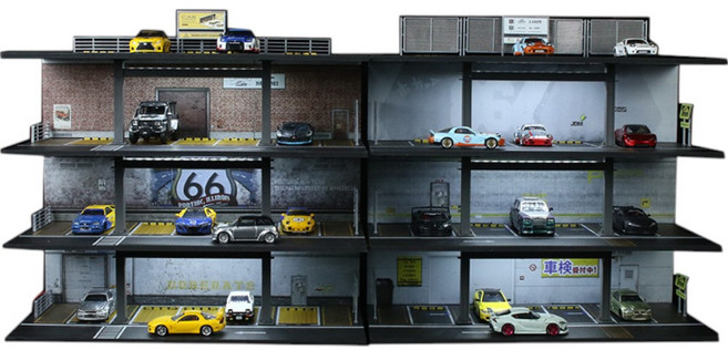 MOREART 1:64 模型車庫，四層收納展示盒，適用於 TOMICA 與 MINIGT 小車, 美式停車塔