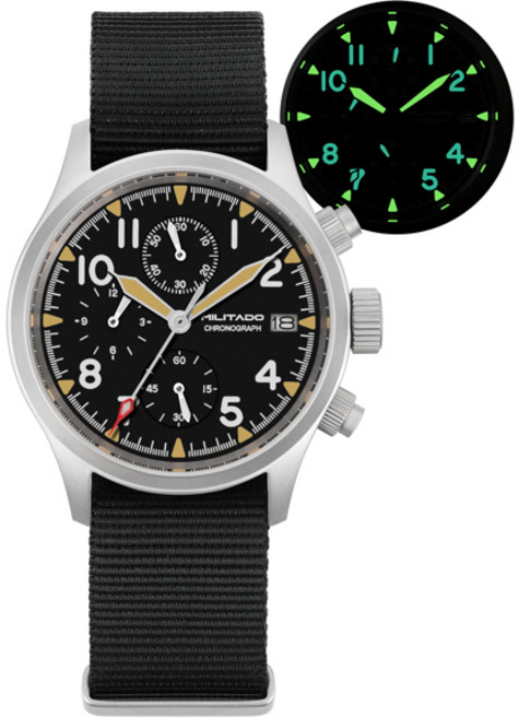 호환 Militado ML1868KF 3 다이얼 쿼츠 시계 VK67 크로노그래프 무브먼트 루미너스 사파이어 글라스 100m 방수 39mm 밀리터리 시계, [01] VK67