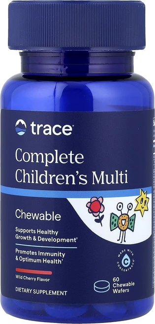 트레이스미네랄스 컴플리트 칠드런 츄어블 멀티비타민 야생 체리 웨이퍼 60개, 6개, 60정 - 쿠팡