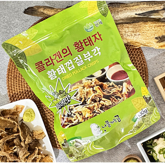 [곰푸드_나물캐는곰] 황태껍질부각 와사비맛 130g 수제 바삭한 간식 매콤 알싸한 안주 프리미엄 황태튀각, 1개